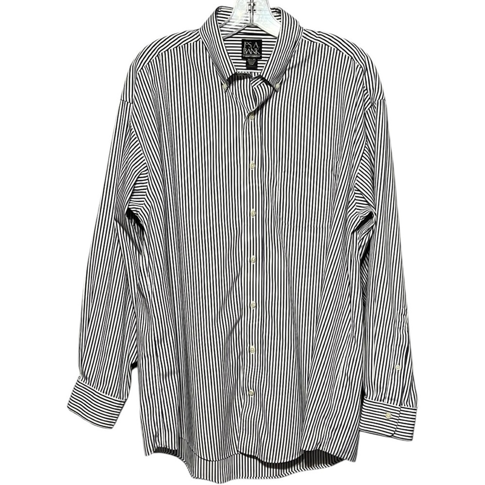 Jos A Bank Men’s Navy White Striped Button Down Shirt 16.5 34 Long Sleeve